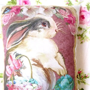 Sweet EASTER Bunny Pillow Easter RABBIT Pink Roses Shabby Chic Pillow!!!!!