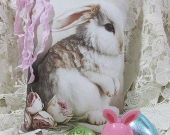 BUNNY Rabbit Pillow EASTER Bunny Pink ROSES Realistic Looking Rabbit Gorgeous Easter Decor!!!! Beautiful!!!!!