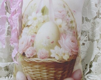 EASTER Egg Basket Pillow Very Soft Colors Pale Pink ROSES Shabby EASTER Decor, Sweet!!!
