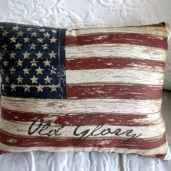 Primitive AMERICAN Flag Pillow, Tea Dye Flag, USA, Old Glory, Patriotic, Weathered Flag, Americana Decor!!!