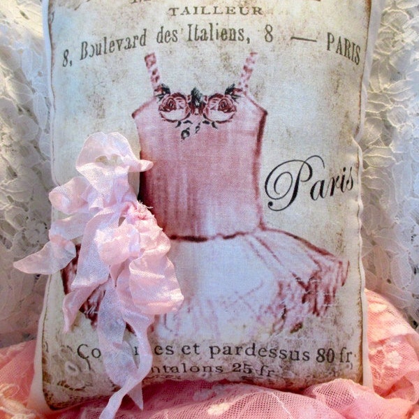 FRENCH Ballerina PILLOW French Script Ballerina Tutu Paris French Pillow Shabby Chic Pillow!!!