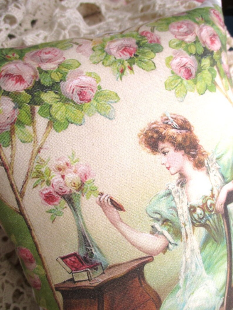 Lady Pink Roses PILLOW Lots of Pink Roses CHERUB Angel Cupid Pillow image 3