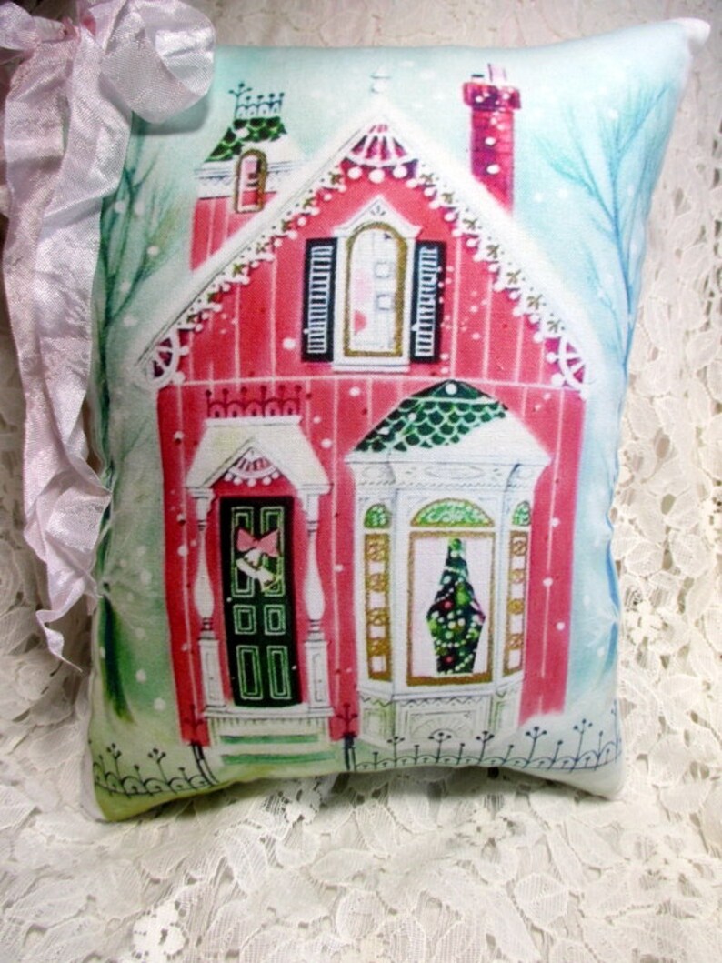 Pink CHRISTMAS House Pillow Christmas Pillow Decorated House Etsy