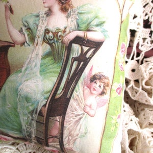 Lady Pink Roses PILLOW Lots of Pink Roses CHERUB Angel Cupid Pillow image 2