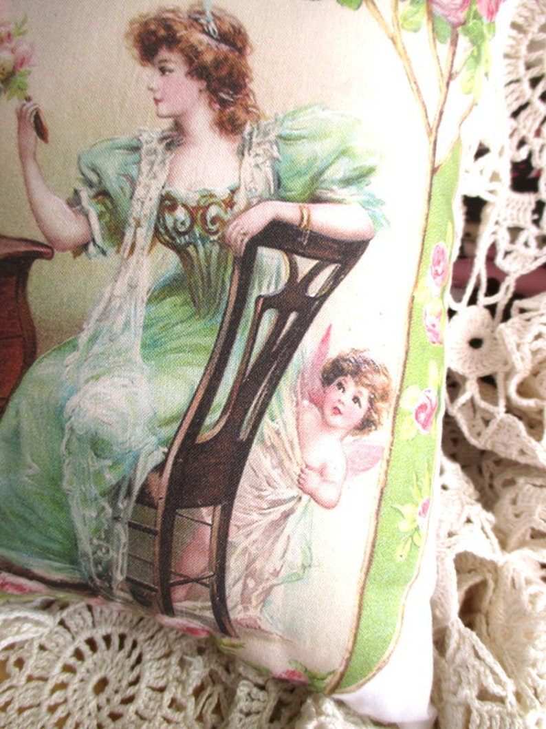 Lady Pink Roses PILLOW Lots of Pink Roses CHERUB Angel Cupid Pillow image 2