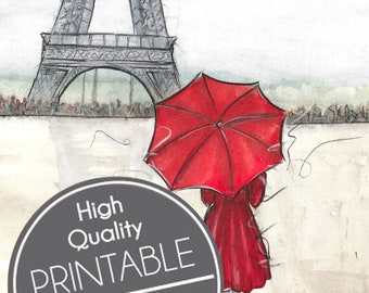 DIGITAL DOWNLOAD | Woman with Umbrella in Paris  | France | Decor, Wall Art | Modern Decor | French Art