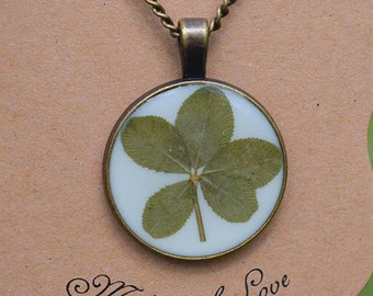 Real 5 Leaf Clover Pendant Necklace, Botanical Nature Jewelry