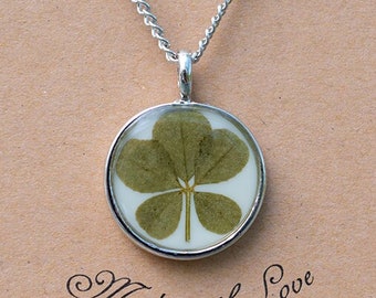 Real Five Leaf Clover Pendant Necklace