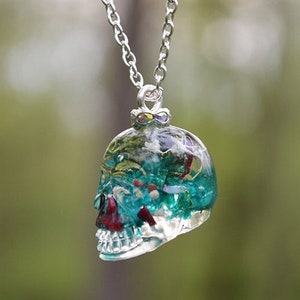 Floral Skull Necklace, 3D Botanical Nature Jewelry
