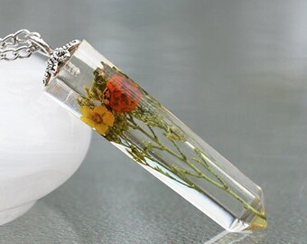 Ladybug 3D Hexagonal Point Crystal Necklace, Botanical Nature Jewelry