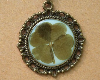 Real Four Leaf Clover Pendant Necklace, Botanical Nature Jewelry