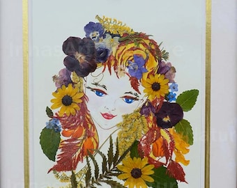 Original Pressed Flower Art Fairy of Flowers Oshibana Framed Artwork 11 x 14