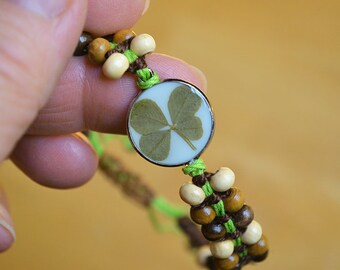 Real Four Leaf Clover Shamballa Bracelet