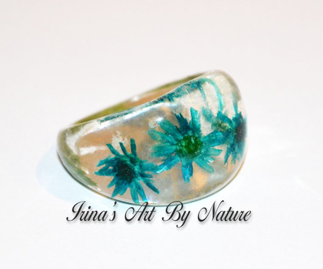 Real Flower Resin Ring Turquoise Star Ferry Flowers Dome Etsy