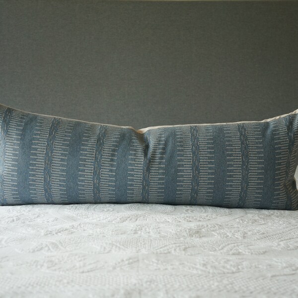 Rustic Blue Woven Long Lumbar Throw Pillow Cover - 14x36 Scandinavian Midcentury Modern Farmhouse Pillow Home Decor