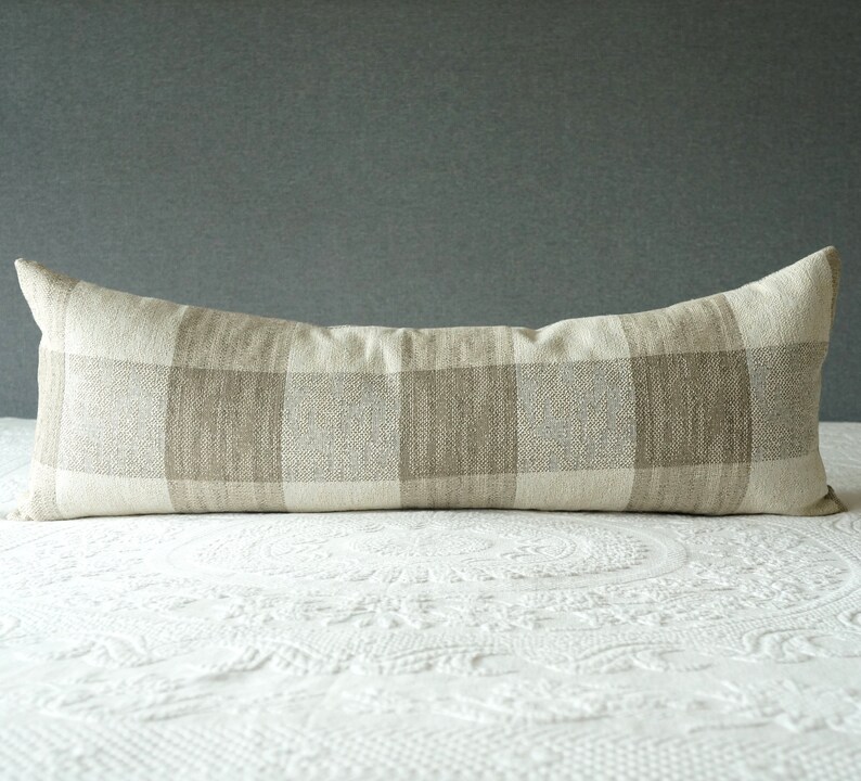 Cream Beige Buffalo Check Long Lumbar Throw Pillow Cover Etsy
