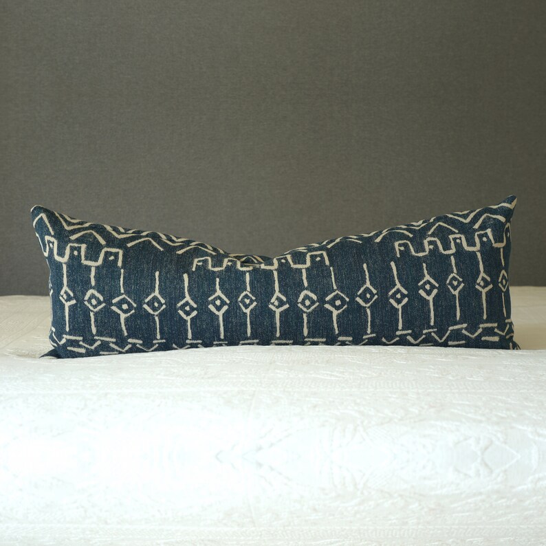 Denim Blue Mudcloth Long Lumbar Pillow Cover 14x36 14x24 Etsy