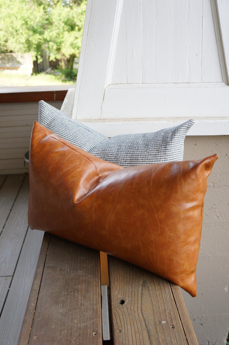 Cognac Faux Leather Lumbar Pillow Cover Brown 14x24 inch hygge Etsy