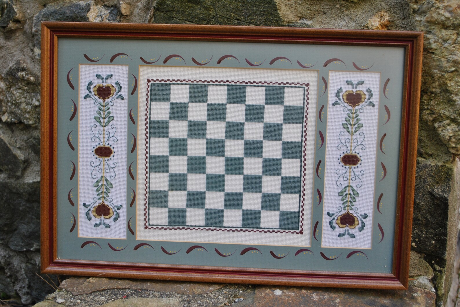 Vintage Cross Stitch Country Checkerboard Blue Wall Art Etsy India