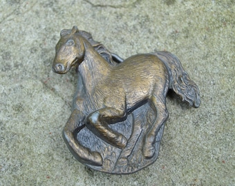 Boucle De Ceinture Vintage Laiton - Motif Cheval Incrustation Bois Style Rodéo (Très Bon État)