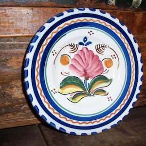 Vintage Mexican Ceramic Wall Hanging Plate Saucer Blue Floral