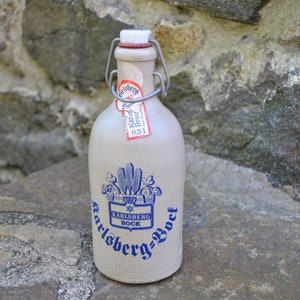 Vintage Karlsberg Bock Rare Bottle Barware Beer Ceramic Germany Drinking