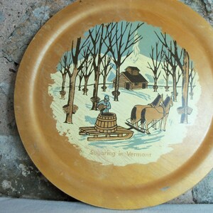 Vintage Holz Deko Tablett Vermont Sugaring Winter Cabin New England Sirup Sap