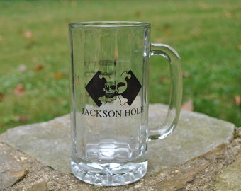 Jackson Hole Mug Glass Drinking Barware Skiing Black Diamond Snow