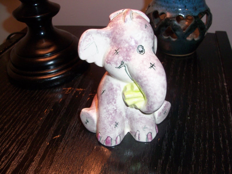 Vintage Ceramic Pottery Purple Elephant image 1