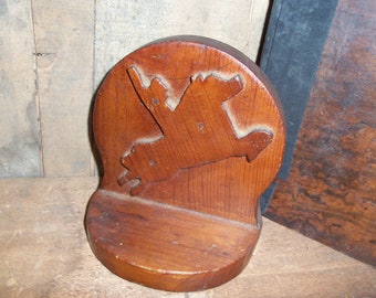 Vintage Handgemachte Buchstütze Aus Holz Rustikale Cowboy Pferd Lesen Primitive