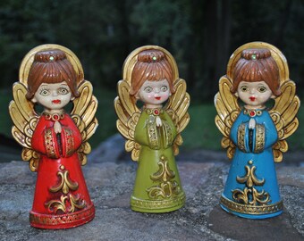 その他 ANGEL CHJMPAGNE Holiday Edition RED Vintage Napco X6964 Red Dress Christmas Angels Set | eBay