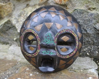 African Mask Wooden Hand Carved Decor Vintage Wall Ethnic Tribal