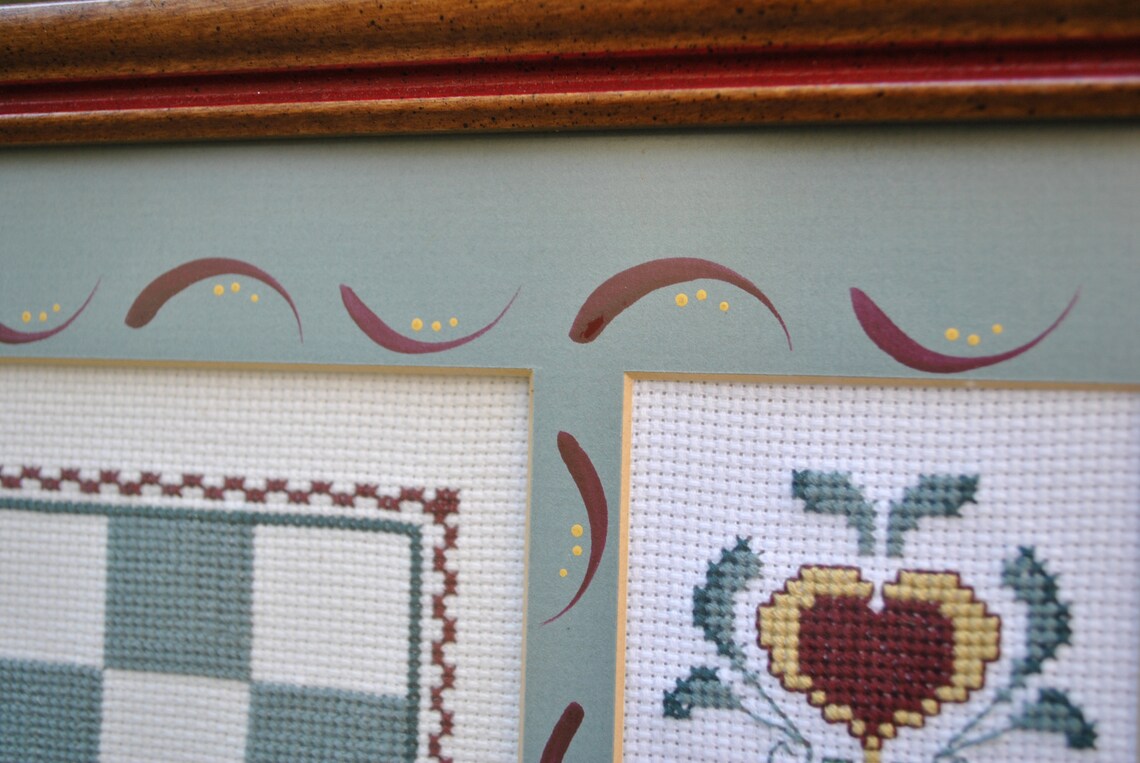 Vintage Cross Stitch Country Checkerboard Blue Wall Art Etsy India