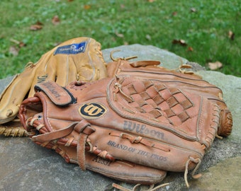Baseball Mitt Glove Set of 3 Vintage Game Sports Decor
