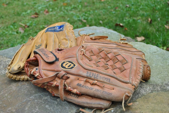 Baseball Mitt Glove Set of 3 Vintage Game Sports … - image 1