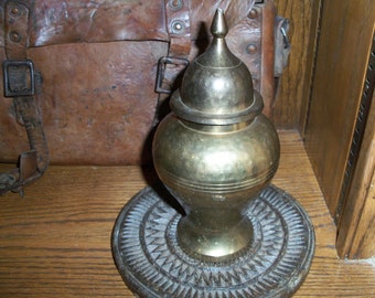 Vintage Hand Hammered Brass Urn Covered Jar India
