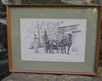 Amish CM Goff Framed Print Lancaster Bird in Hand Pennsylvania Drawing Wall Art Vintage