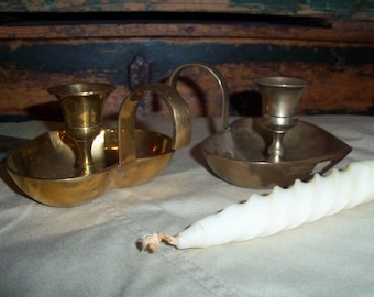Two (2) Vintage Heart Shaped Brass Chamberstick Candleholders