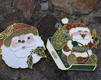 Pair of Vintage Christmas Santa Claus Plastic Window Suncatchers Hangings Decorations