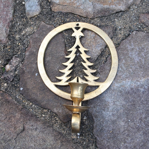 Brass Christmas Tree Candle Sconce Wall Hanging Holiday Vintage