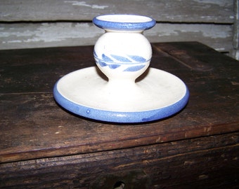 Vintage Candleholder Stoneware Pottery Blue