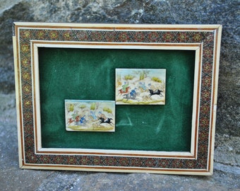 Antique Persian Camel Bone Painting Miniature Framed Artwork