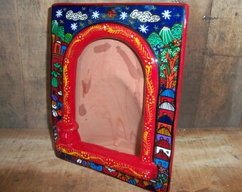Vintage Pottery Picture Frame Photo Photograph Mexico Handmade Red 5x7"