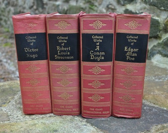 Set of 4 Large Hardcover Antique Books Collected Works Literature Reading