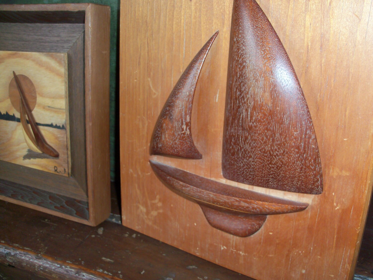Set of 3 Hand Carved Wooden Vintage Sailboat Wall Hangings Art Etsy