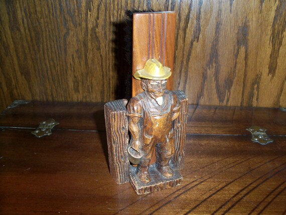 Vintage Orna Wood Shoe Brush Holder Farmer Shoe Shine