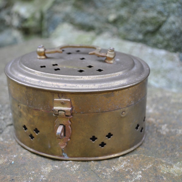 Solid Brass Cricket Covered Bowl Lidded Jar India Box