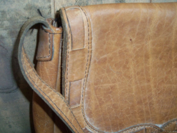 Vintage Handmade Leather Bag Purse Handbag Messen… - image 4