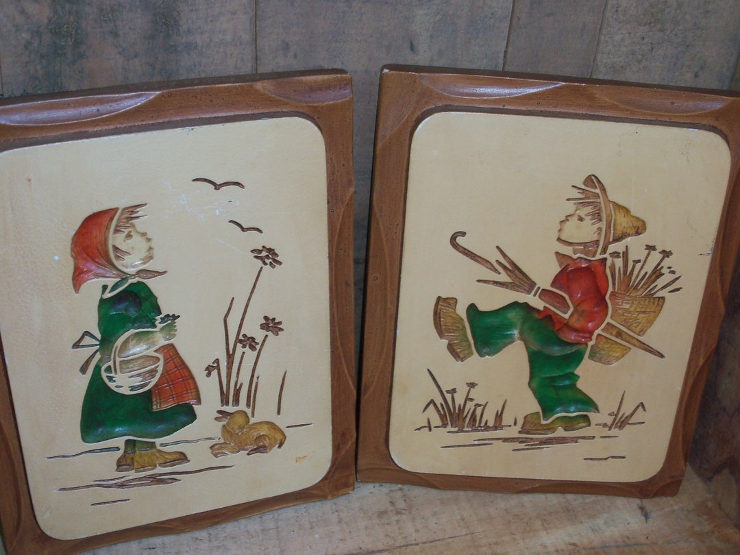 Pair of Vintage Ceramic Wall Plaques Tiles Boy and Girl Dutch Decor - Etsy
