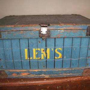 Antique Blue Wooden Trunk Chest Storage